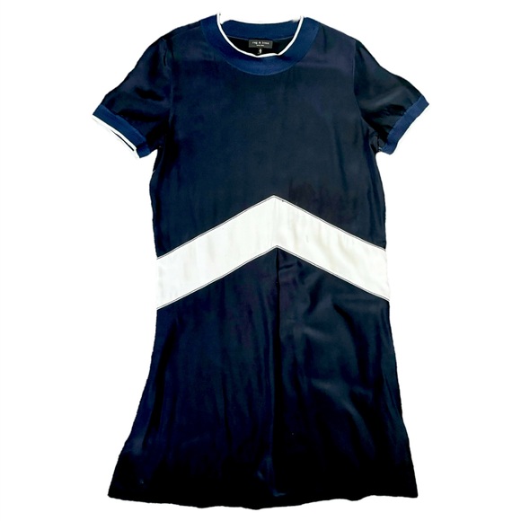 Rag & Bone Navy Blue 100% Silk Chevron Dress - Size Small - Picture 5 of 15